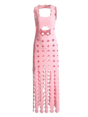 CERA Appliqué Fringe Maxi Dress in Pink