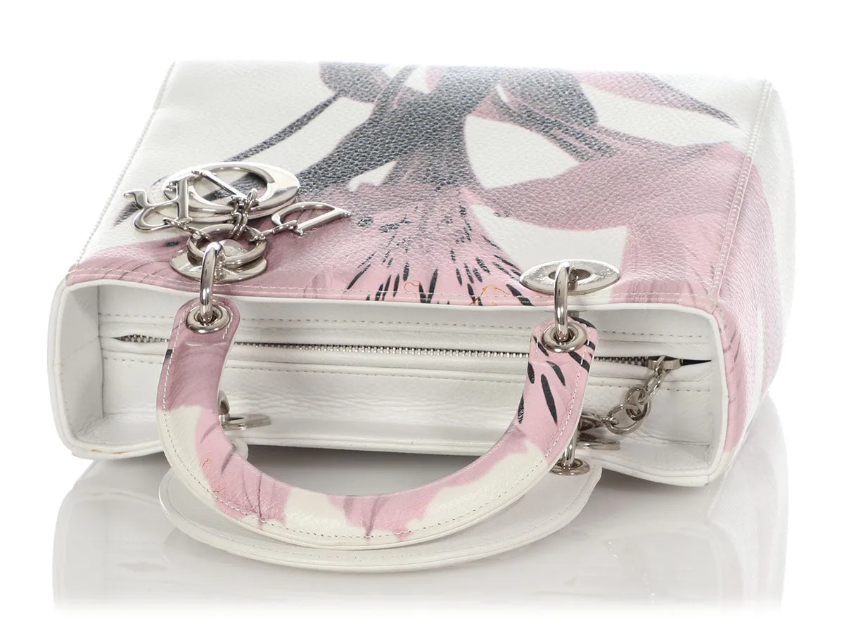 Dior Medium White and Pink Deerskin Floral Lady Dior