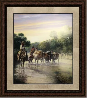 Picking Up Strays | Framed Western Art in Double Mat | 29L X 25W" Inches