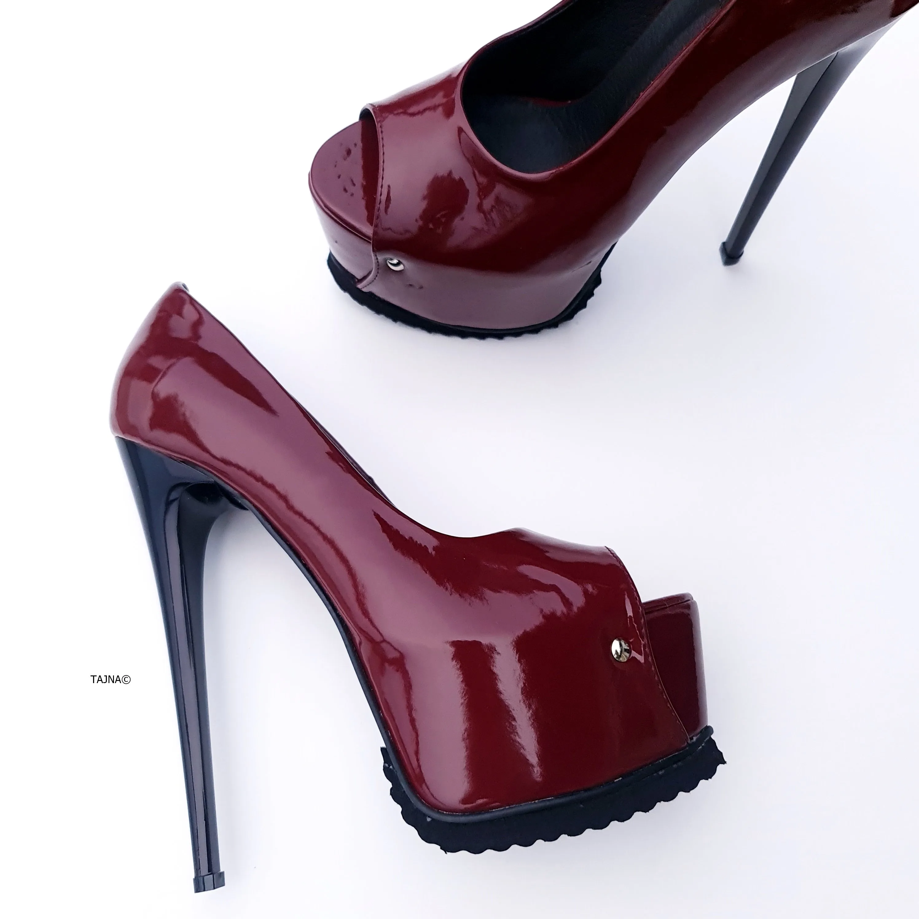 Serrated Sole Burgudy Gloss High Heels