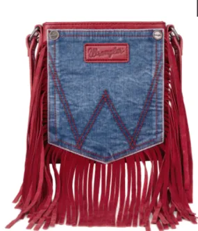 Wrangler Crossbody Bag Jean Pocket Leather Fringe Red